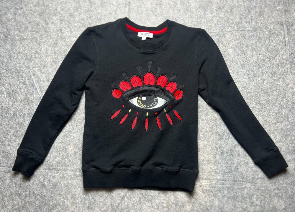 Kenzo Paris Embroidered Eye Sweatshirt Women Size Medium Black 100% Cotton